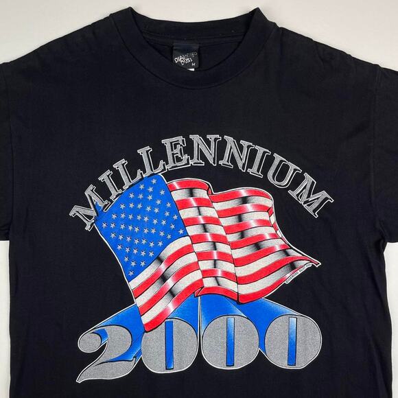 Vintage New Years Celebration Millennium USA 2000 Y2K Flag Shirt Size Medium - Picture 5 of 8